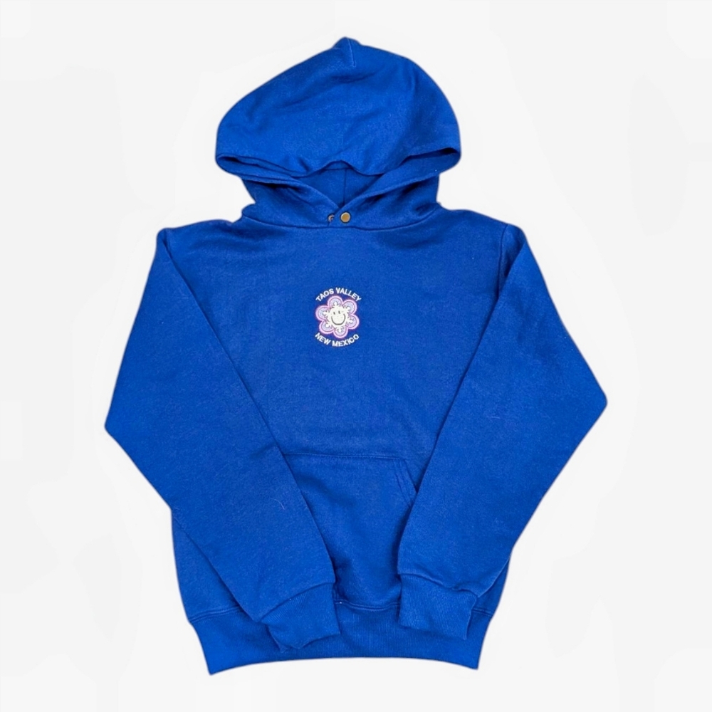 Vintage Taos Valley New Mexico Souvenir Hoodie Youth 10-12 Blue Smiley USA Made